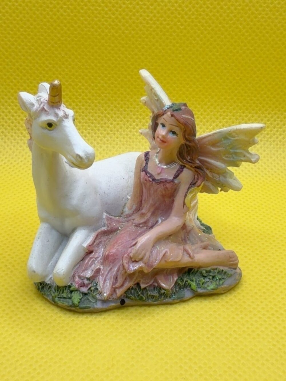 Fairy & Unicorn Figurine – Pink Fairy with White Unicorn